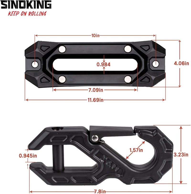 SINOKING Winch Fairlead with Tow Hook, Aluminum Hawse Fairlead with Grade 80 Forged Steel Winch Hook, 45000lb Break Strength Winch Fairlead Hook Set for Off-Road Vehicle Recovery - Image 4